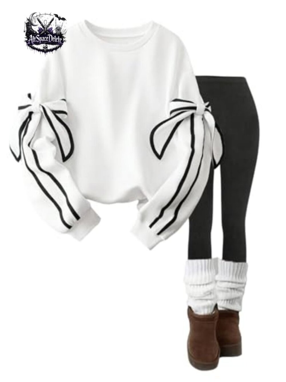 Oversized Bow Crew Neck Sweatshirt Long Sleeve Pullover Top